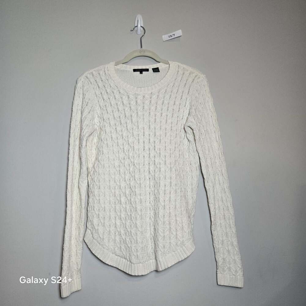 Jeanne Pierre Women's 100% Cotton Cable Knit Crewneck Pullover Sweater White S